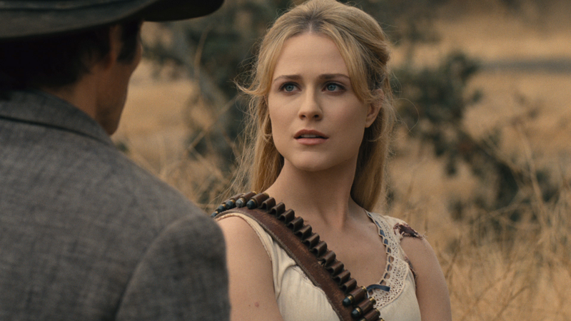 Dolores (Evan Rachel Wood) hostsplains to Teddy about why you need to set weak cows on fire.